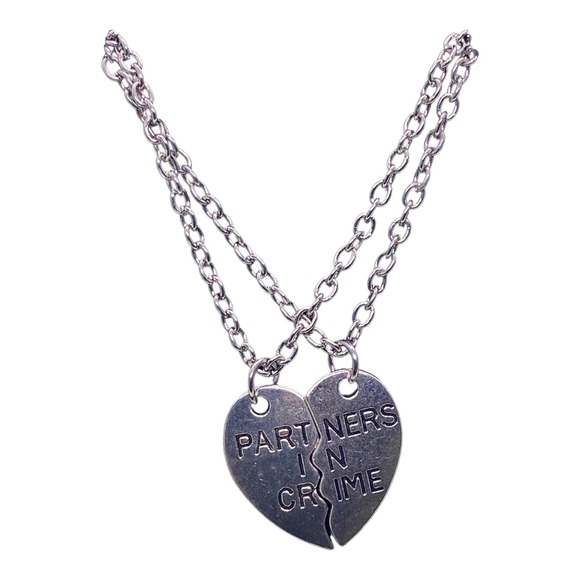 His Her Lovers Boyfriend Girlfriend Husband Wife Partners in Crime Necklaces Set - Picture 1 of 9